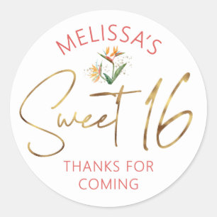 Tropische Sweet 16 Palm Waterverf Goud Schrift Sti Ronde Sticker