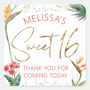 Tropische Sweet 16 Palmblad Waterverf Goud Schrift Vierkante Sticker