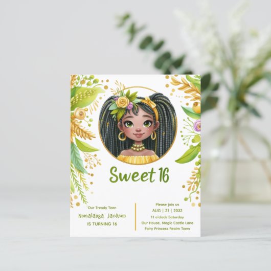 Tropische Sweet 16 Zwart Tiener Verjaardag Groen (Staand voorkant)