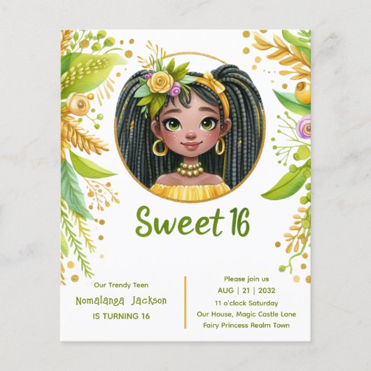 Tropische Sweet 16 Zwart Tiener Verjaardag Groen (Voorkant)