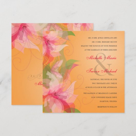 Tropische tangerine- en Fuschia-weddenschappen Kaart (Voorkant / Achterkant)