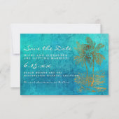 Tropische Teal Gouden Palm Save Our Date Trouwkaar Save The Date (Voorkant)