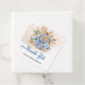 Tropische teddy draagt blauwe bloemen palm baby sh bedankjes labels (In situ)