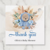 Tropische teddy draagt blauwe bloemen palm baby sh bedankjes labels (Achterkant)