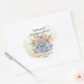Tropische teddyspnoe blauw bloemen baby ronde sticker (Envelop)