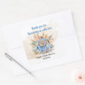 Tropische teddyspnoe blauw bloemen baby vierkante sticker (Envelop)