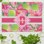 🌺 Tropische tennis met hibiscus, met naam Theedoek (Gevouwen)