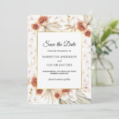 Tropische Terracotta Gedroogde Bloemen Save The Date (Staand voorkant)