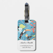 Tropische textuur met toucans en levende vogels bagagelabel (Achterkant verticaal)