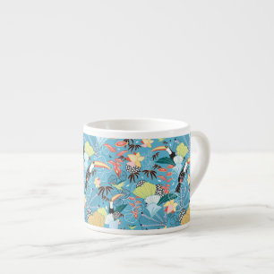Tropische textuur met toucans en levende vogels espresso kop