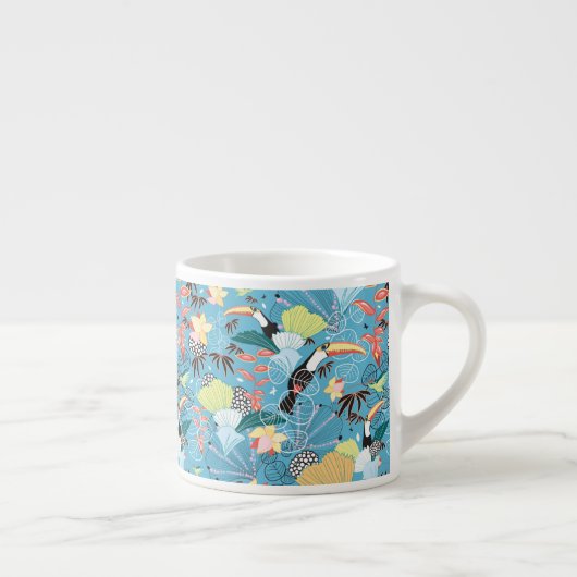 Tropische textuur met toucans en levende vogels espresso kop (Rechts)