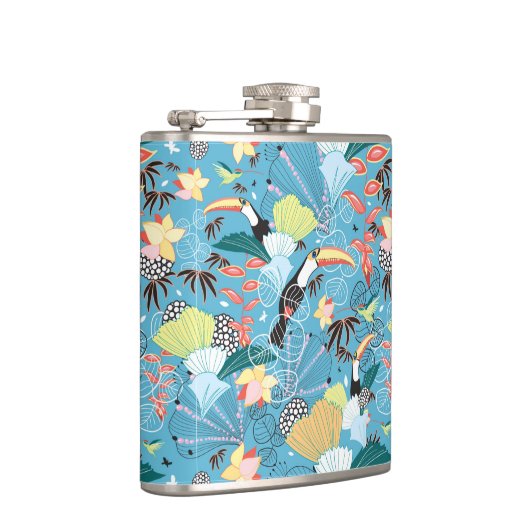 Tropische textuur met toucans en levende vogels heupfles (Rechts)