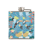 Tropische textuur met toucans en levende vogels heupfles (Achterkant)