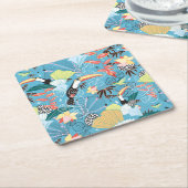 Tropische textuur met toucans en levende vogels kartonnen onderzetters (Schuin)