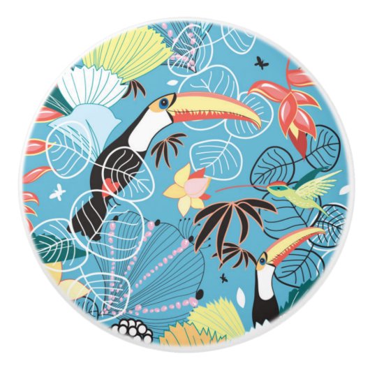 Tropische textuur met toucans en levende vogels keramische knop (Voorkant)