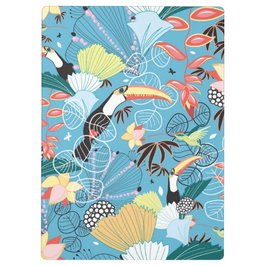 Tropische textuur met toucans en levende vogels klembord (Achterkant)