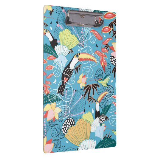 Tropische textuur met toucans en levende vogels klembord (Rechts)