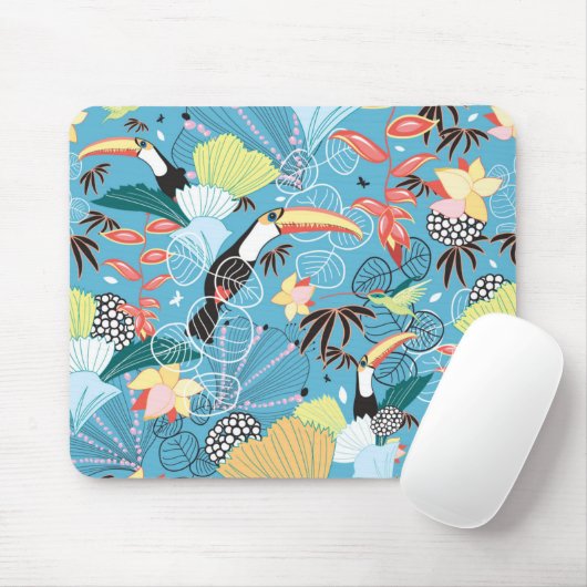Tropische textuur met toucans en levende vogels muismat (Met muis)