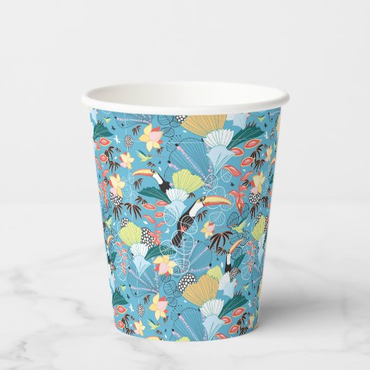 Tropische textuur met toucans en levende vogels papieren bekers (Achterkant)