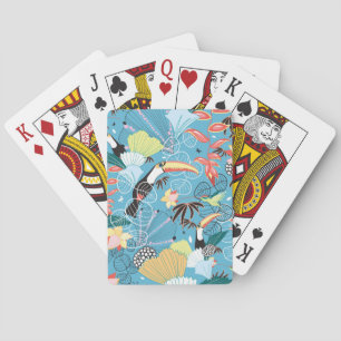 Tropische textuur met toucans en levende vogels pokerkaarten