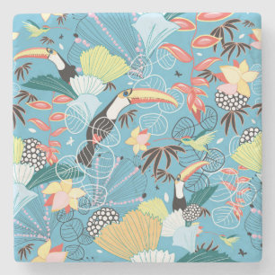 Tropische textuur met toucans en levende vogels stenen onderzetter