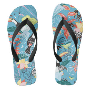 Tropische textuur met toucans en levende vogels teenslippers