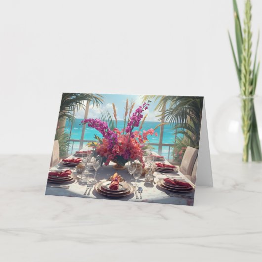 🌺 Tropische Thanksgiving aan zee – Elegante kaart (Voorkant)