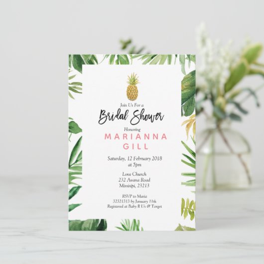 Tropische Thema Ananas bruids douche Uitnodiging (Staand voorkant)