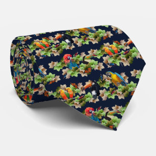 Tropische Tie Dubbelzijdige Print (Marineblauw) Stropdas