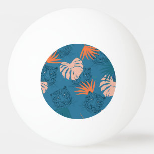 Tropische tijger bladeren diep blauw pingpongbal