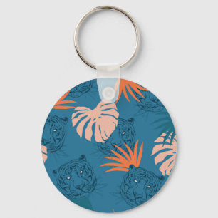 Tropische tijger bladeren diep blauw sleutelhanger