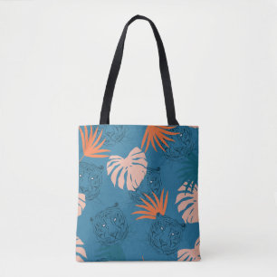 Tropische tijger bladeren diep blauw tote bag
