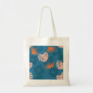 Tropische tijger bladeren diep blauw tote bag