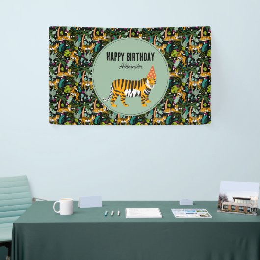 Tropische tijger Botanisch Oerwoud Safari Verjaard Spandoek (Beurs)