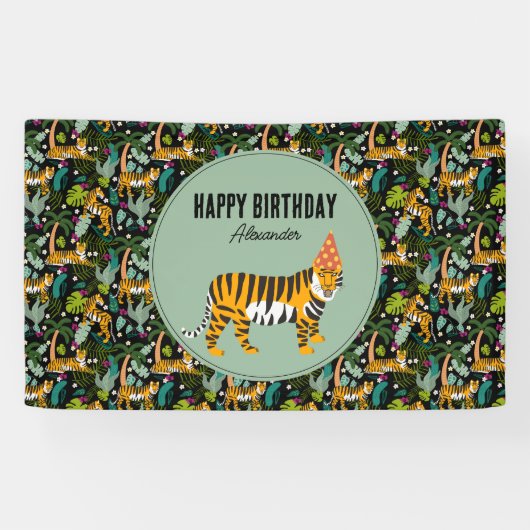 Tropische tijger Botanisch Oerwoud Safari Verjaard Spandoek (Horizontaal)