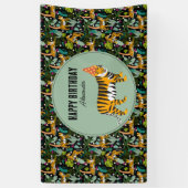 Tropische tijger Botanisch Oerwoud Safari Verjaard Spandoek (Verticaal)