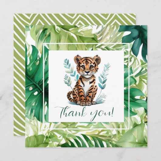 Tropische Tijger en Oerwoud Foliage Baby shower Bedankkaart (Voorkant / Achterkant)