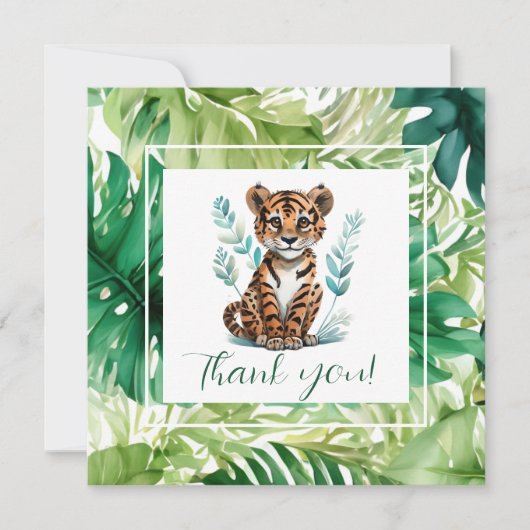 Tropische Tijger en Oerwoud Foliage Baby shower Bedankkaart (Voorkant)
