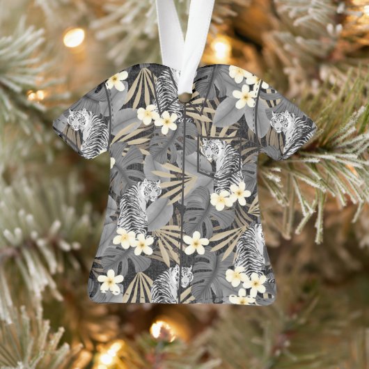 Tropische tijger Hawaiian Palm Oerwoud Aloha Shirt Ornament (Boom)