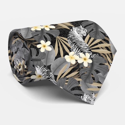 Tropische tijger Hawaiian Palm Oerwoud grijs Stropdas (Opgerold)