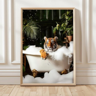Tropische Tijger in Badkuip Print - Badkamer Muur 