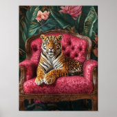 Tropische Tijger op Roze Bank Poster Eclectische T (Voorkant)