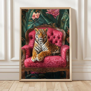 Tropische Tijger op Roze Bank Poster Eclectische T