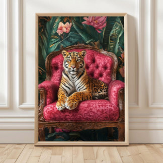 Tropische Tijger op Roze Bank Poster Eclectische T