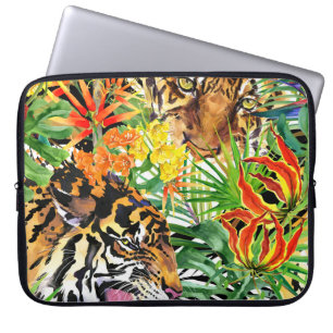 Tropische Tijger Waterverf Oerwoud Laptop Sleeve