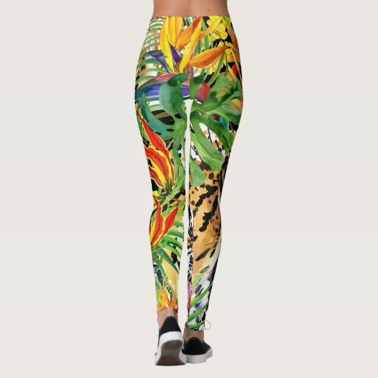 Tropische Tijger Waterverf Oerwoud Leggings (Achterkant)