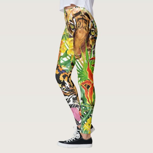 Tropische Tijger Waterverf Oerwoud Leggings (Links)