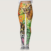 Tropische Tijger Waterverf Oerwoud Leggings (Voorkant)