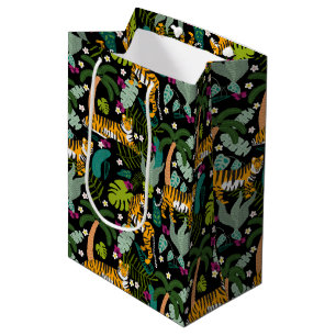 Tropische Tijger Zwarte Botanische Jungle Safari K Medium Cadeauzakje