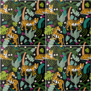 Tropische Tijger Zwarte Botanische Jungle Safari K Tegeltje
